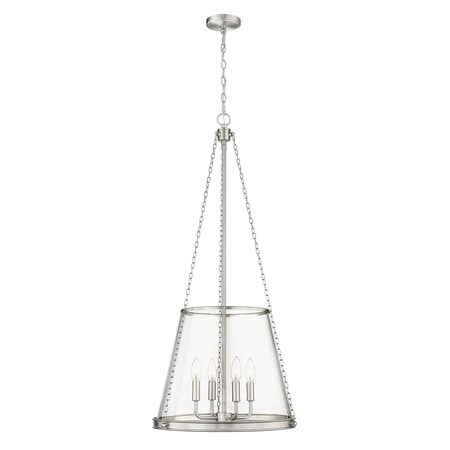 Z-Lite Prescott 4 Light Pendant, Brushed Nickel & Clear 341P18-BN